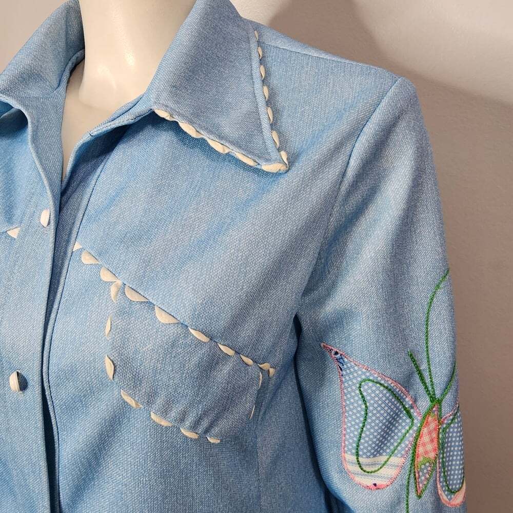Vintage Embroidered Patchwork Blue Leisure Suit - Picture 2 of 13